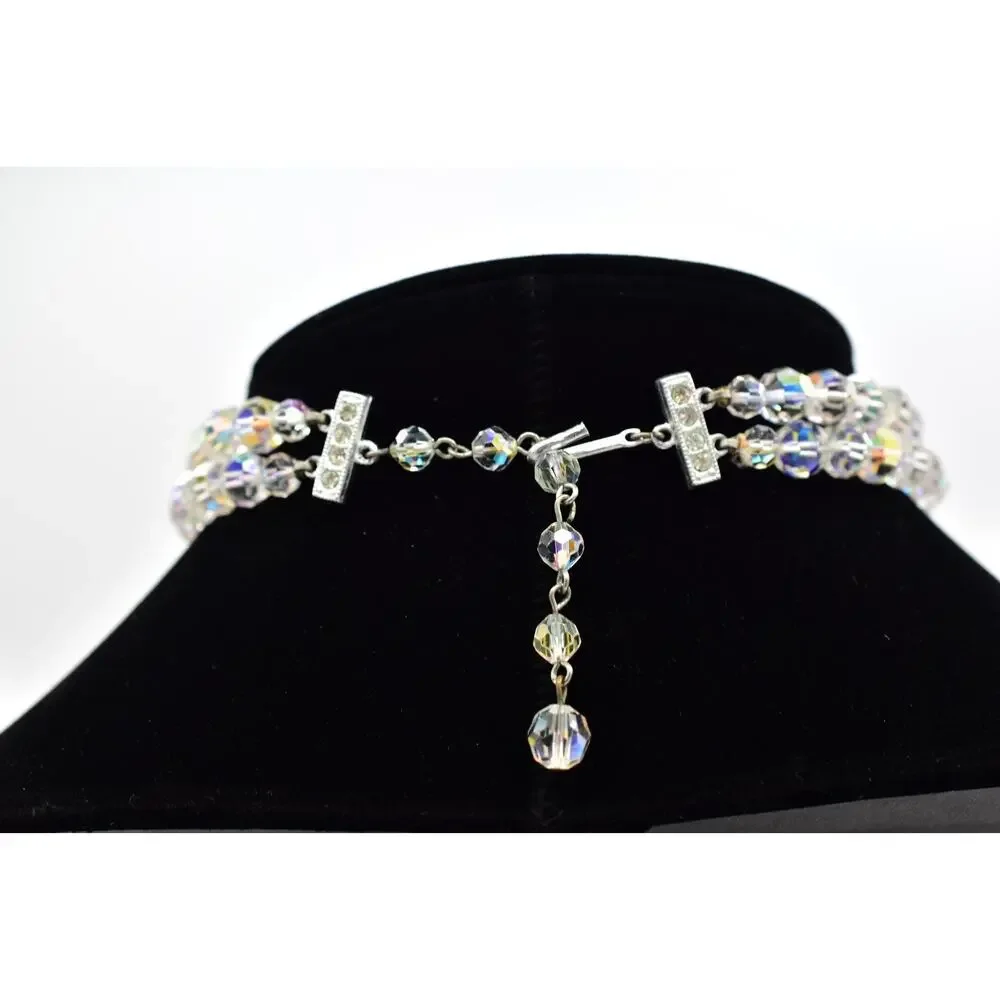 Vintage Aurora Borealis Crystal Choker Necklace AB Glass Chunky 60s 1950s BinBL